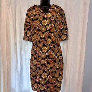 1980s Vintage Geo Black Dress w Pockets & Epaulettes Geometric